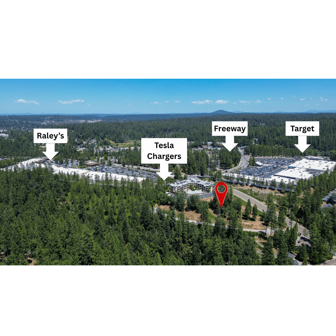 Aerial image showing property location near Raley's, JC Penny, Tesla Chargers, and Target